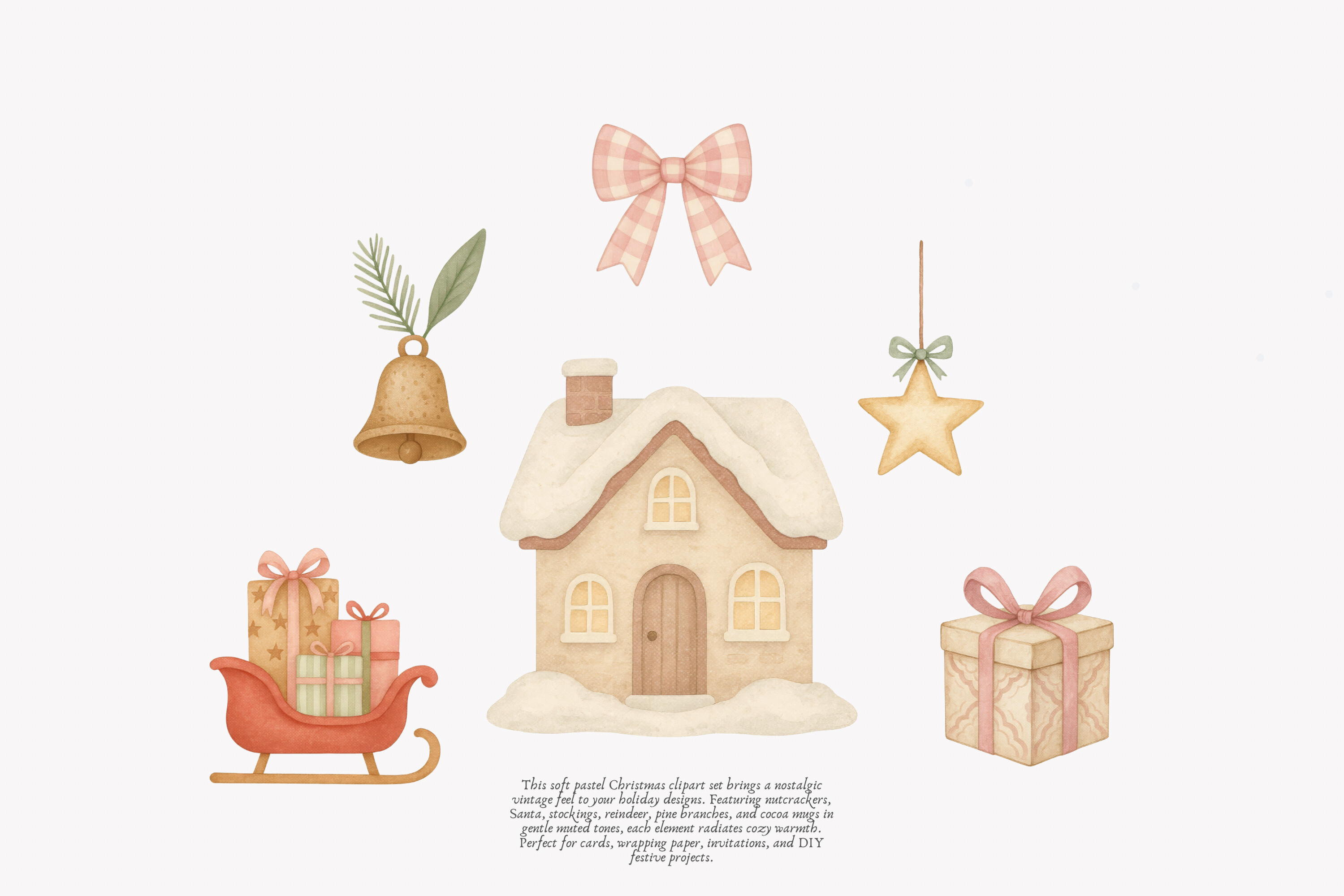 Vintage Pastel Christmas Clipart Set - photo 2