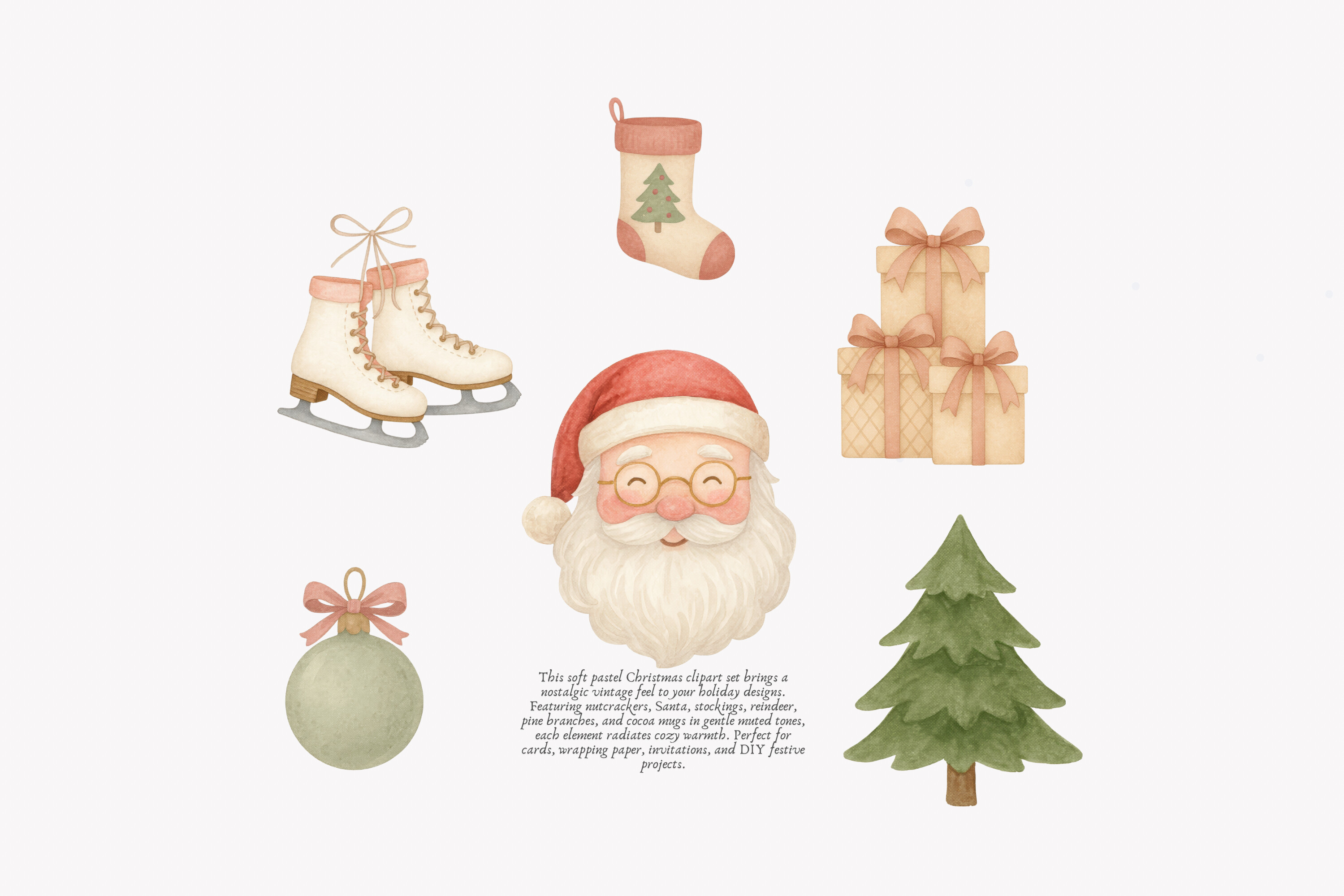 Vintage Pastel Christmas Clipart Set - photo 3