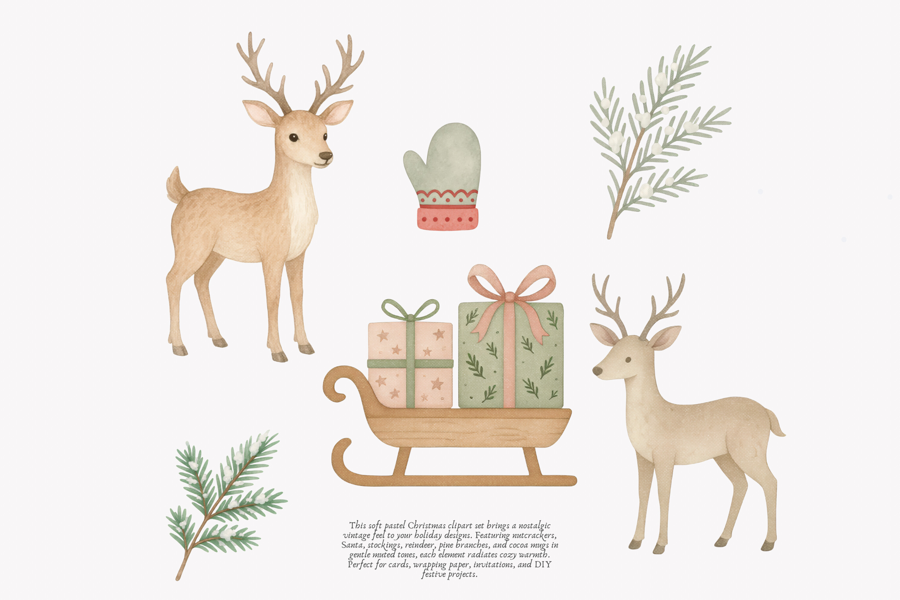 Vintage Pastel Christmas Clipart Set - photo 4