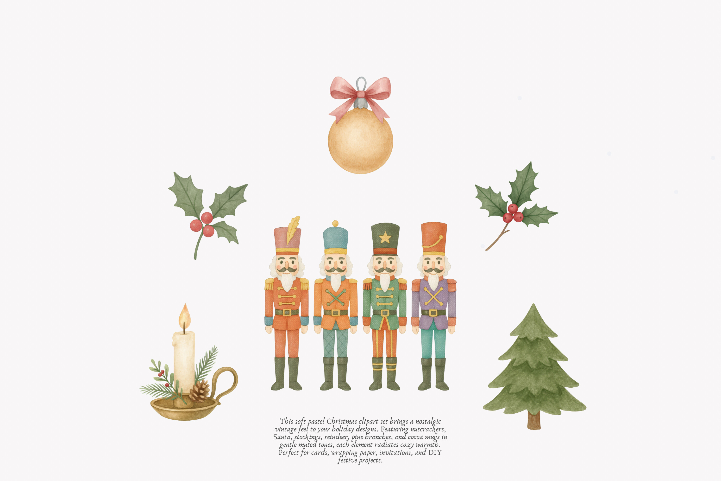 Vintage Pastel Christmas Clipart Set - photo 5