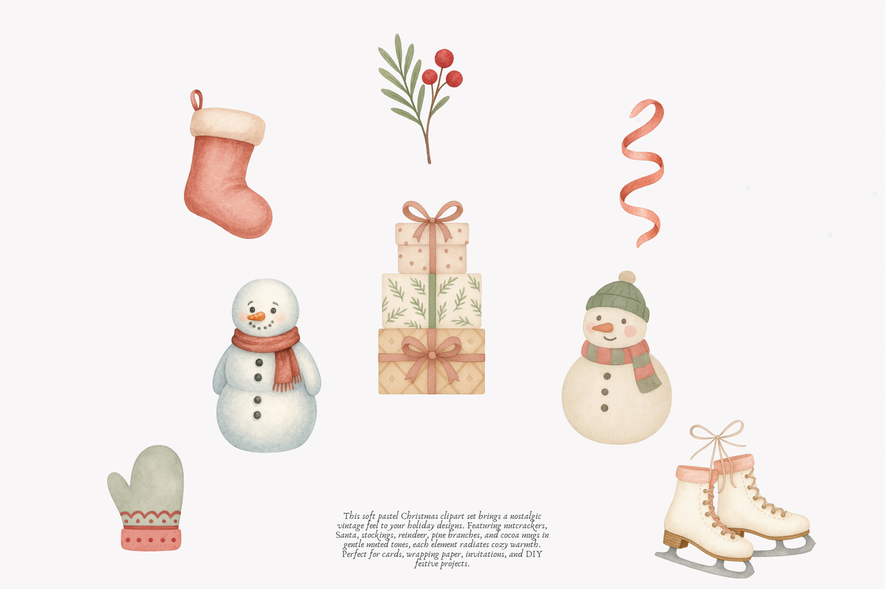 Vintage Pastel Christmas Clipart Set - photo 6