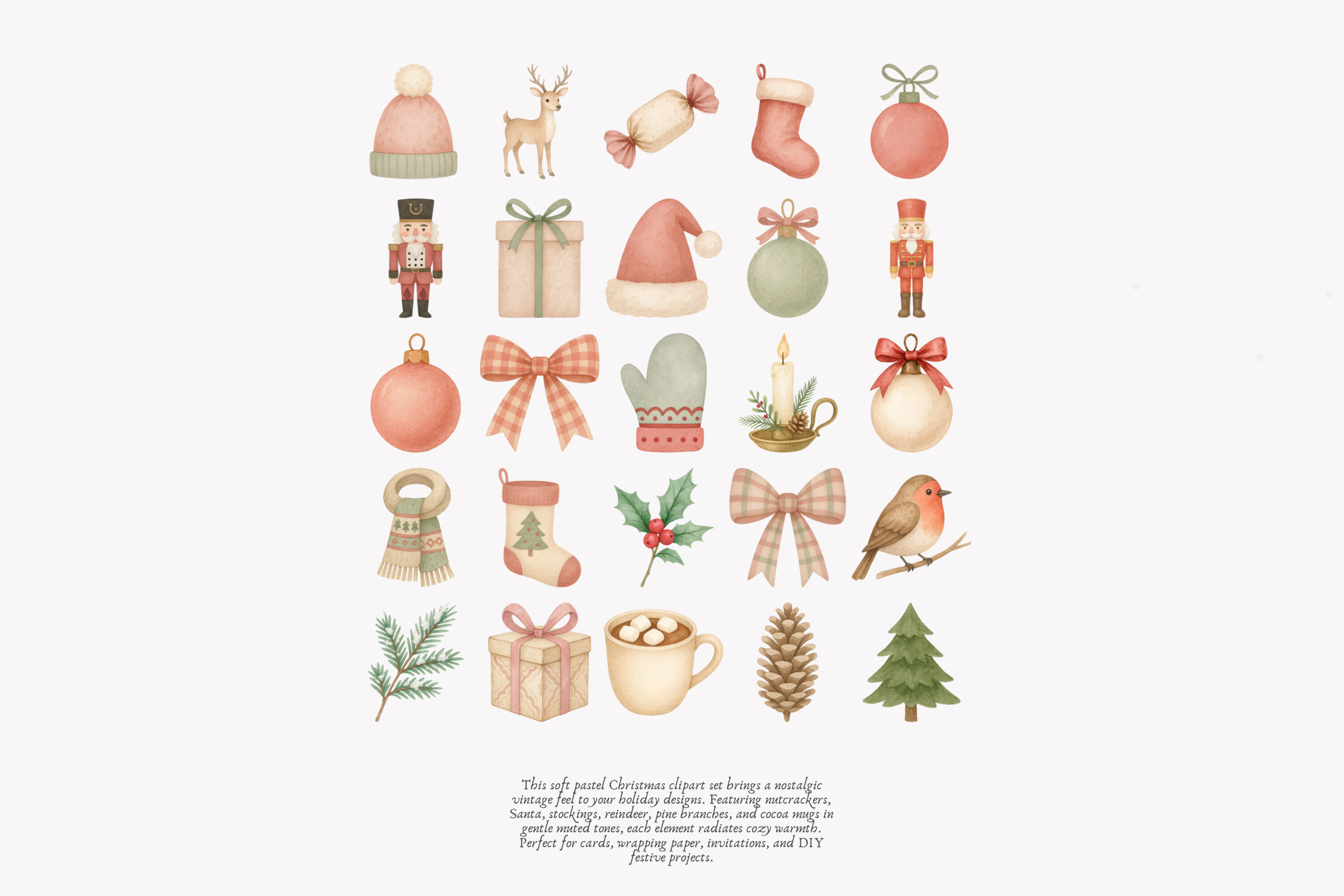 Vintage Pastel Christmas Clipart Set - photo 7