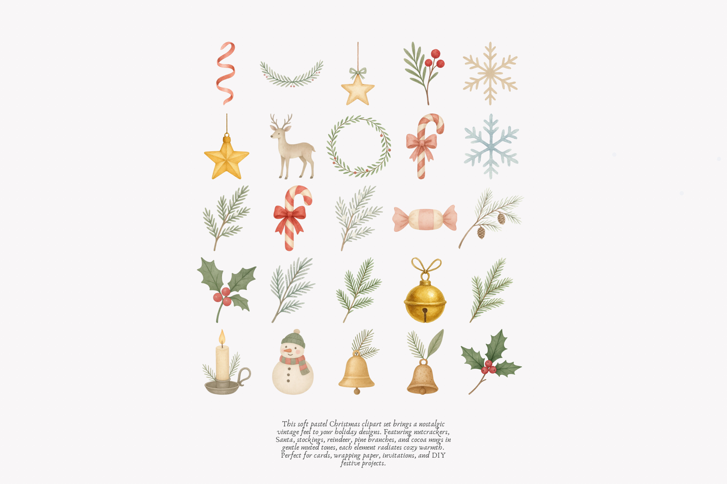 Vintage Pastel Christmas Clipart Set - photo 8