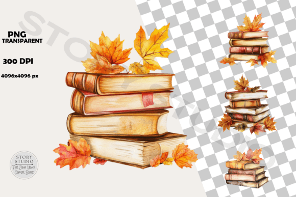 Autumn Books Stack Clipart Set