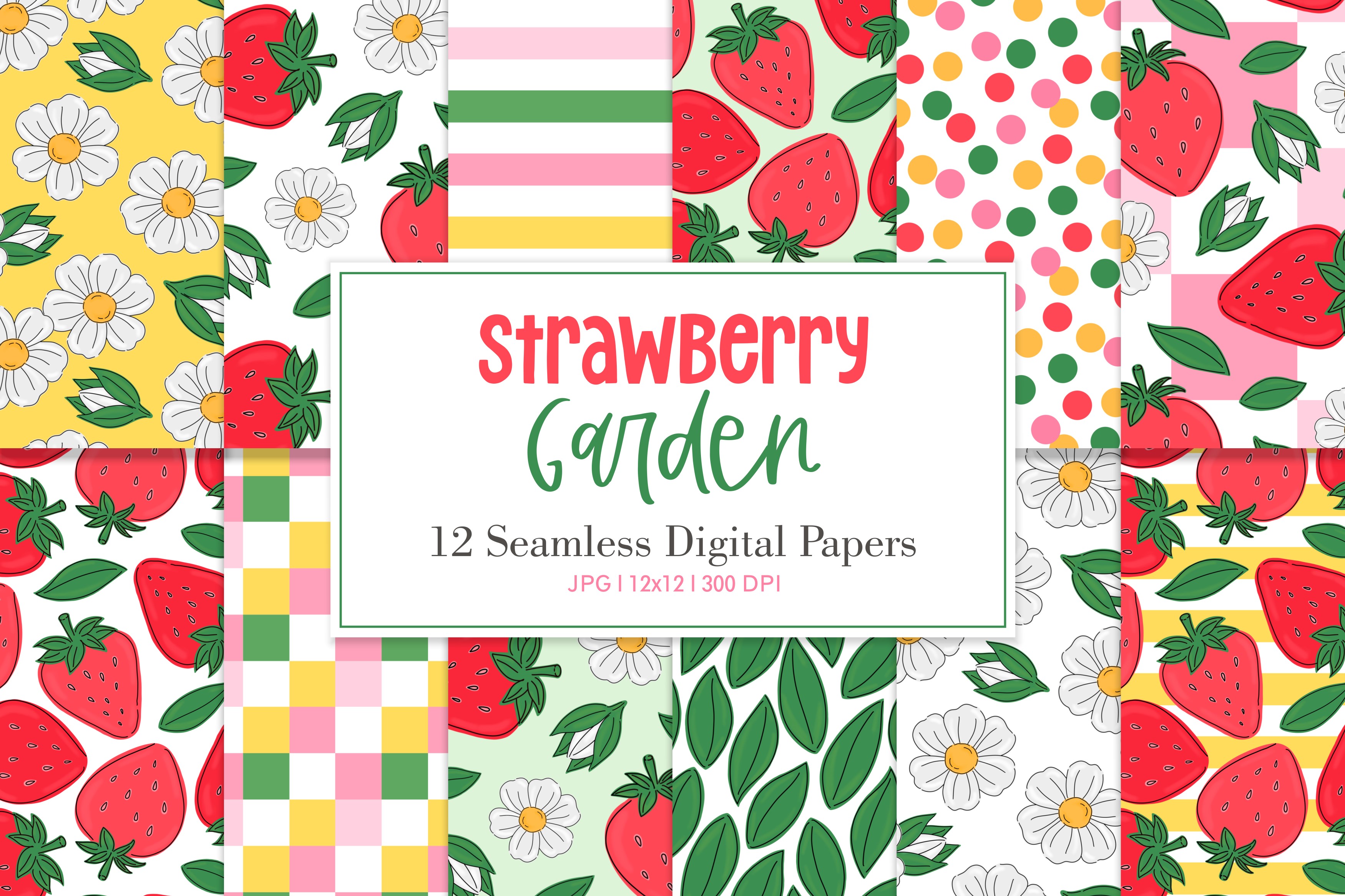 Digital Paper Pack STRAWBERRY GARDEN Graphic by Sweet Shop Design ...