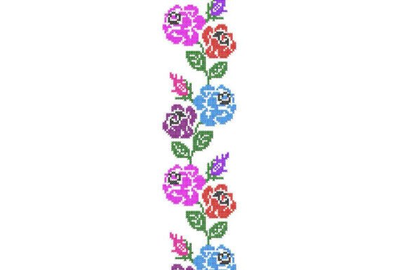 Folk Cross Stitch Roses Border Design