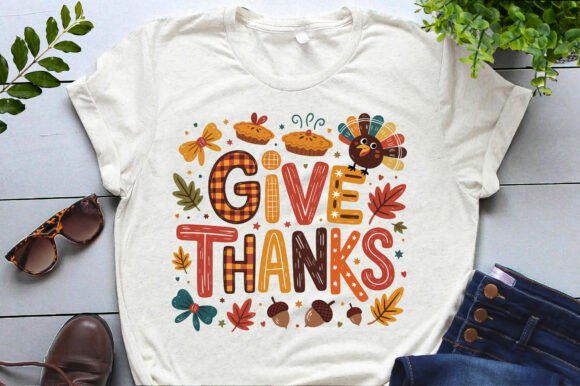 Give Thanks Thanksgiving Day Grafik T-shirt Designs Von T-Shirt Design Bundle