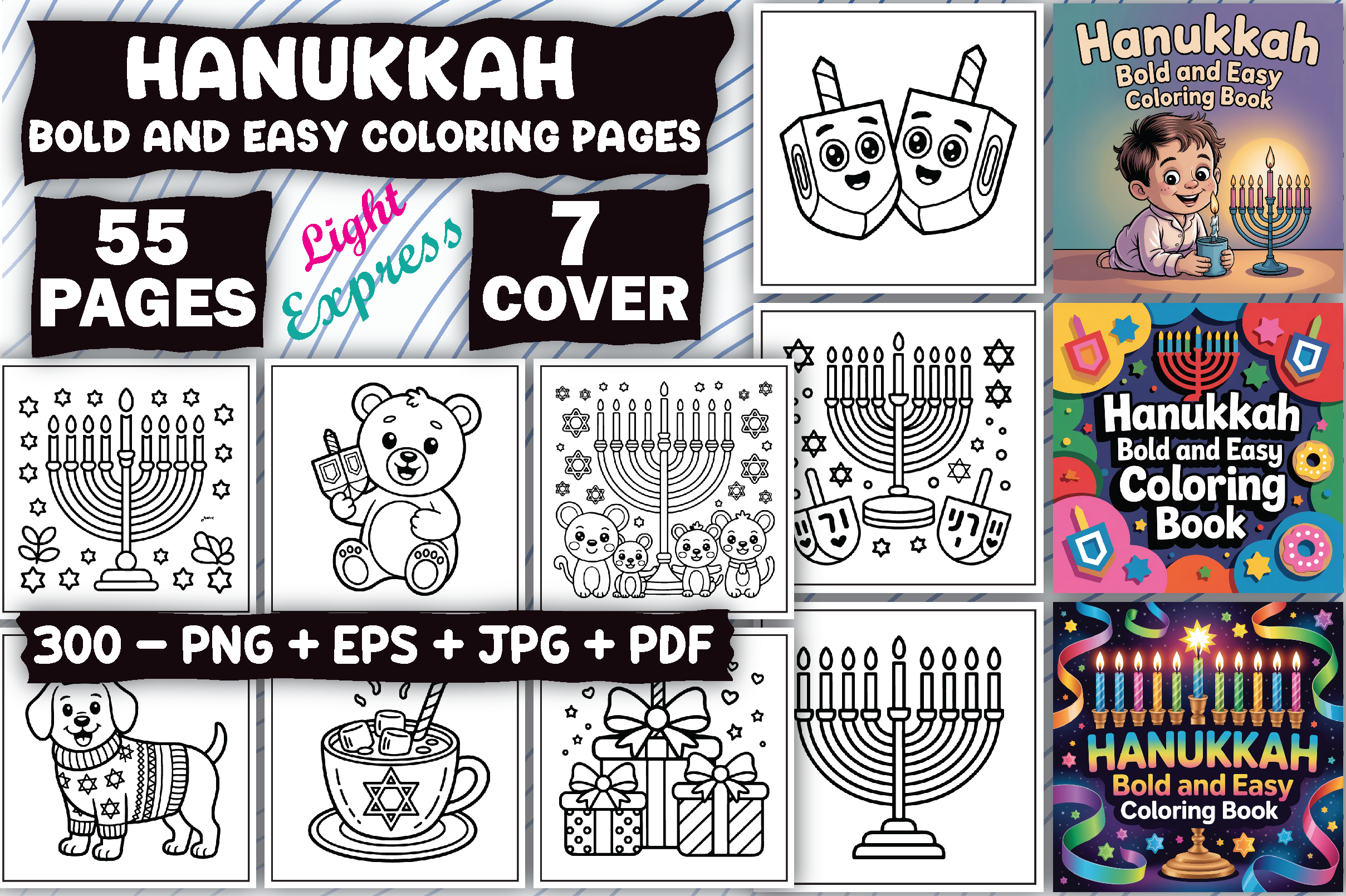 Hanukkah Bold & Easy Coloring Pages