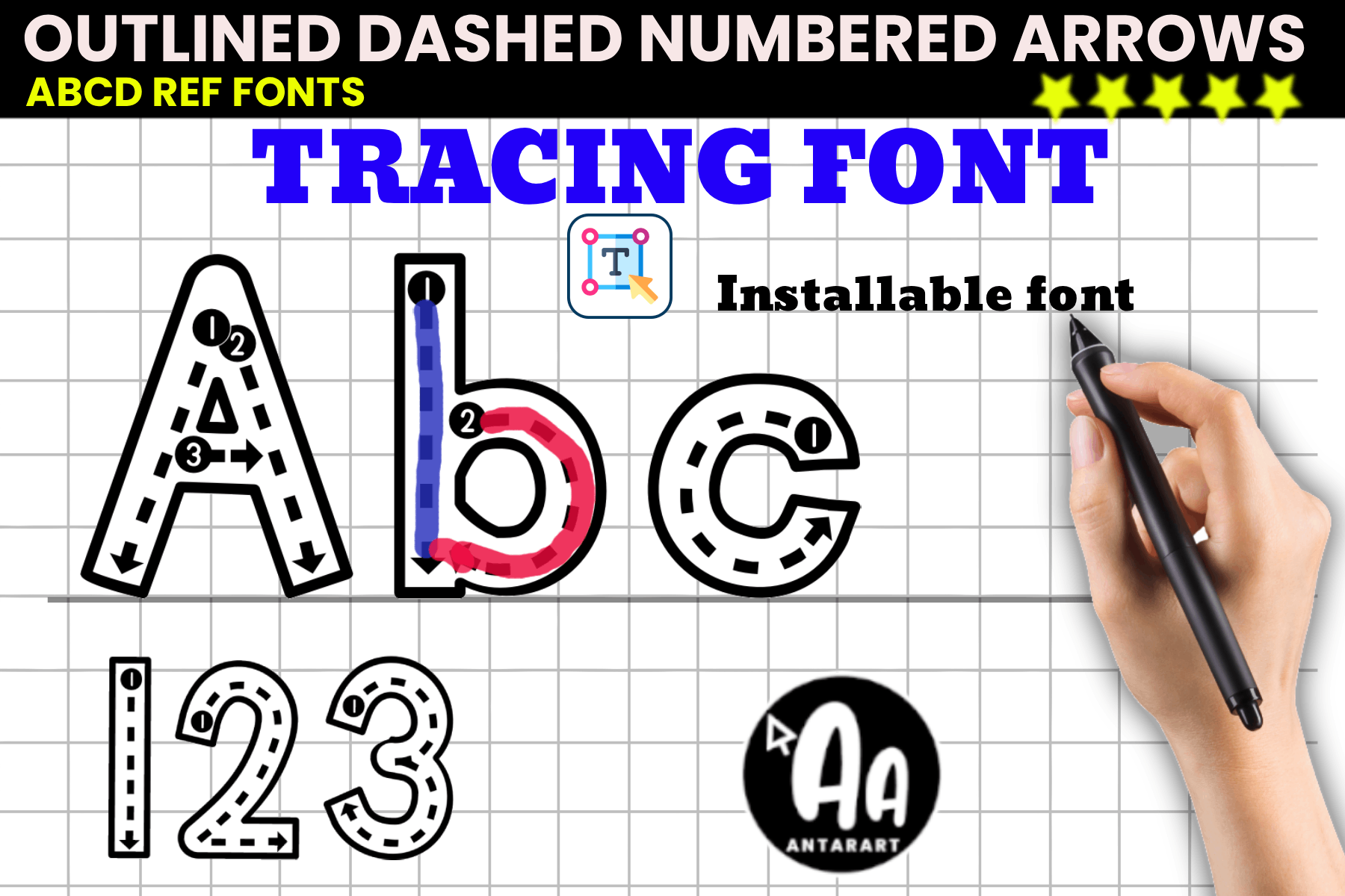 Outlined Dashed Numbered Arrows Tracing