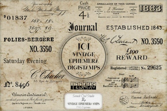 101 VINTAGE EPHEMERA DIGISTAMPS