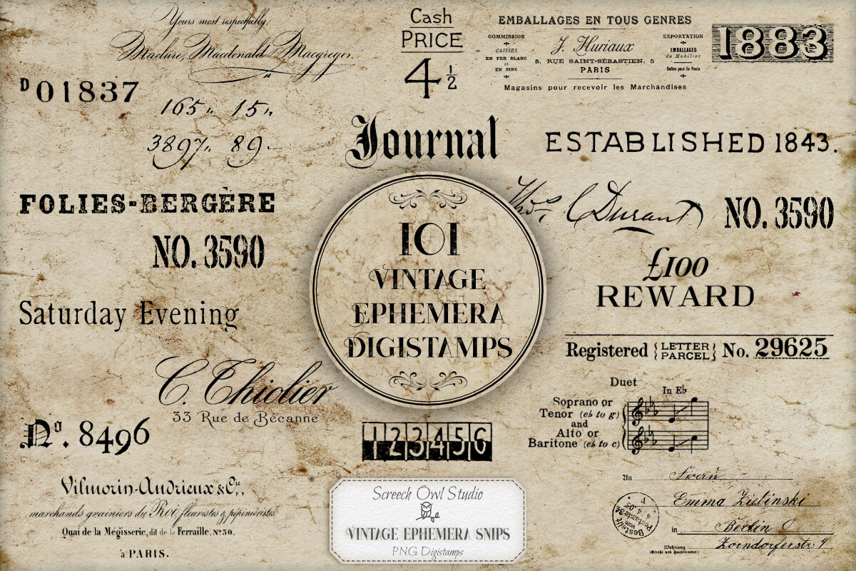 101 VINTAGE EPHEMERA DIGISTAMPS
