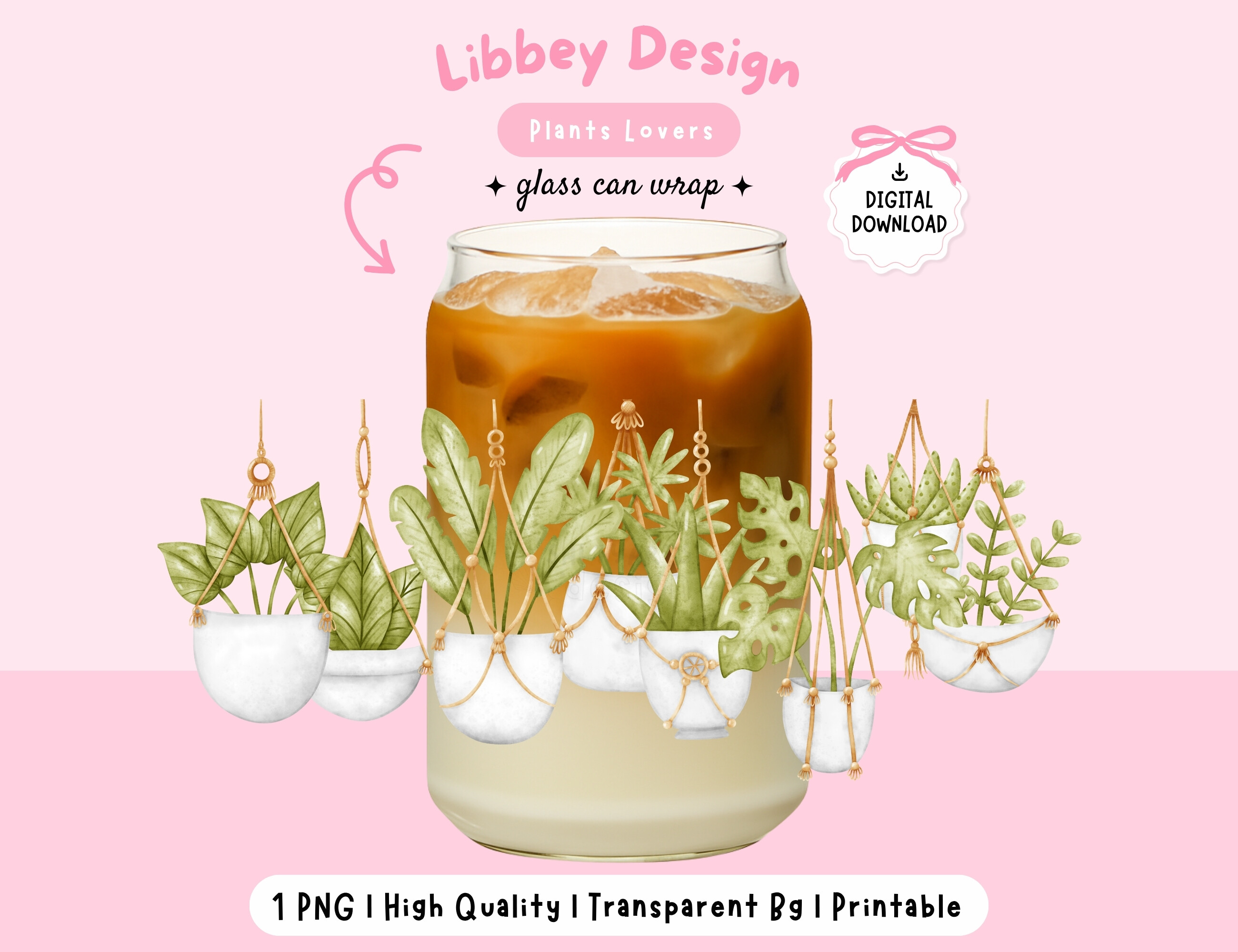 Boho Plant Watercolor Glass Wrap PNG