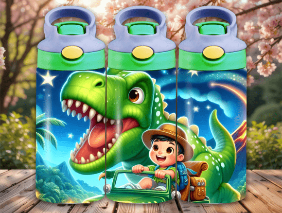 Boy T-Rex Dinosaur Flip Top Kids Tumbler