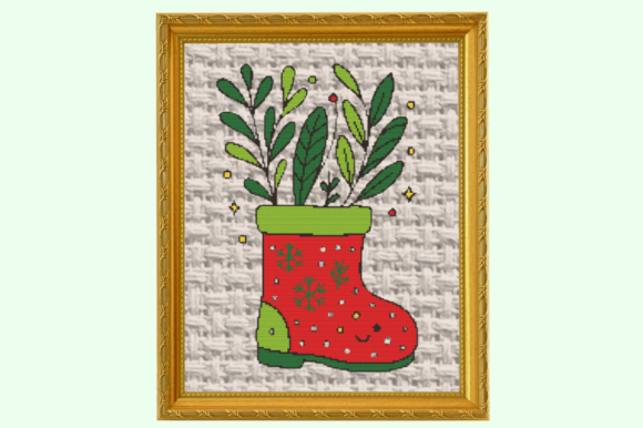 Christmas Stocking with Greenery Cross S
