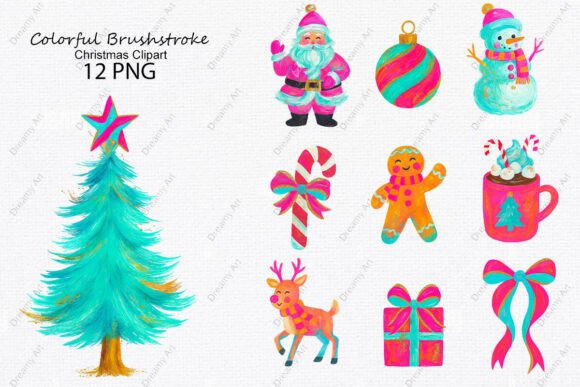 Colorful Brushstroke Christmas Clipart