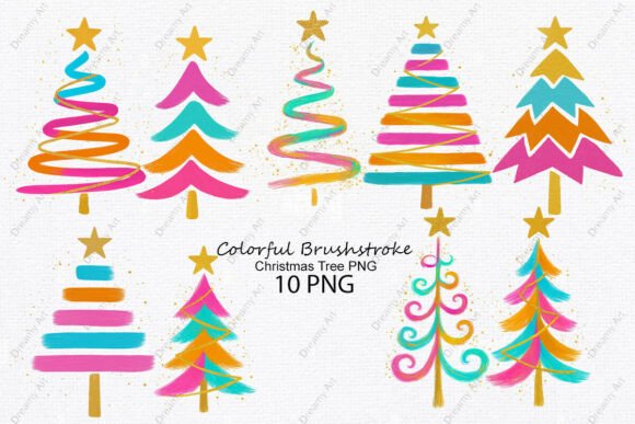 Colorful Brushstroke Christmas Tree PNG