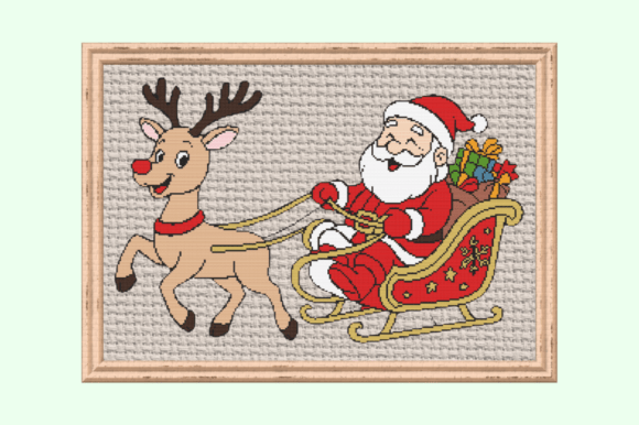 Cute Santa and Rudolph Cross Stitch Patt