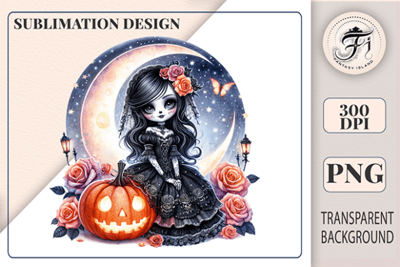 Spooky Cute Girl Gothic Clipart PNG Graphic Illustrations By Fantasy Island