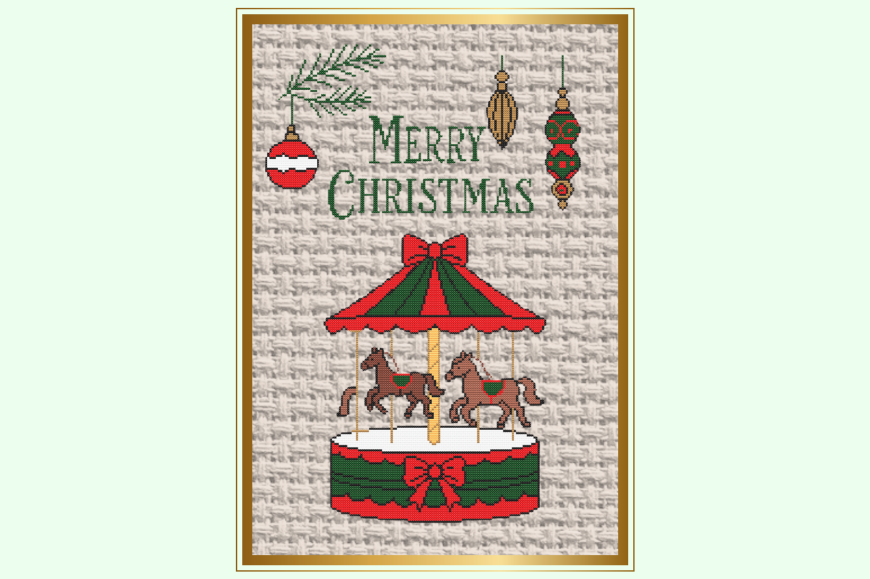 Vintage Merry Christmas Carousel Cross S