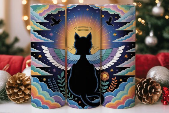 Black Cat Angel Memorial Tumbler SVG classic version