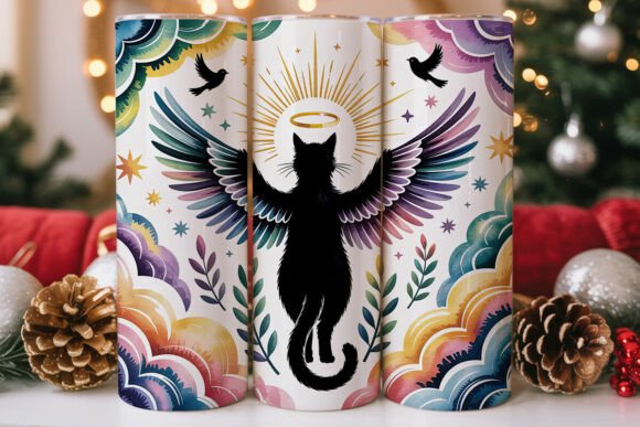 Black Cat Angel Pet Memorial Tumbler SVG wrap design