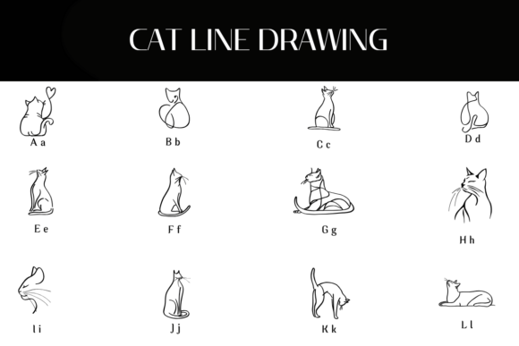 Cat Line Drawing Font - Preview 1