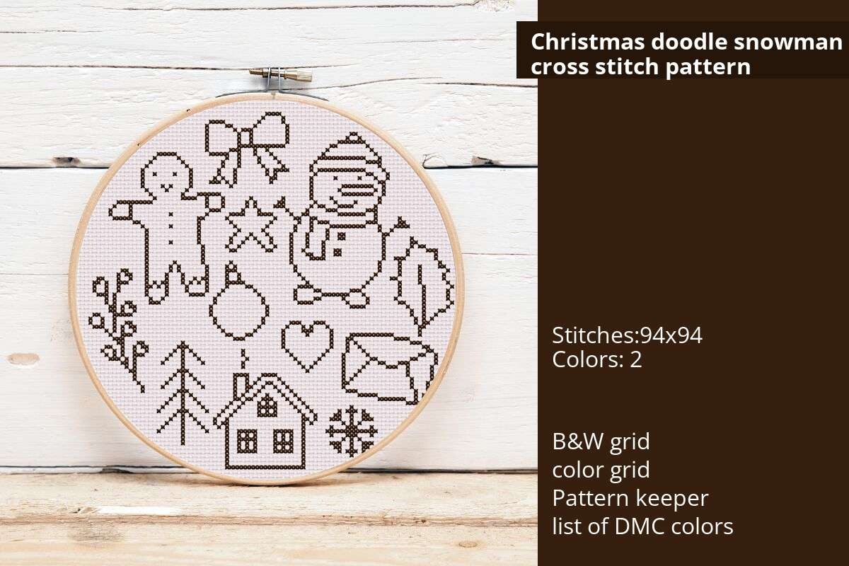 Christmas Doodle Snowman Cross Stitch