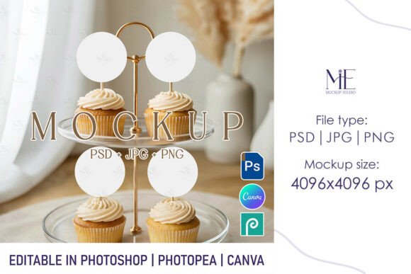 Cupcake Topper Mockup Set Round Label