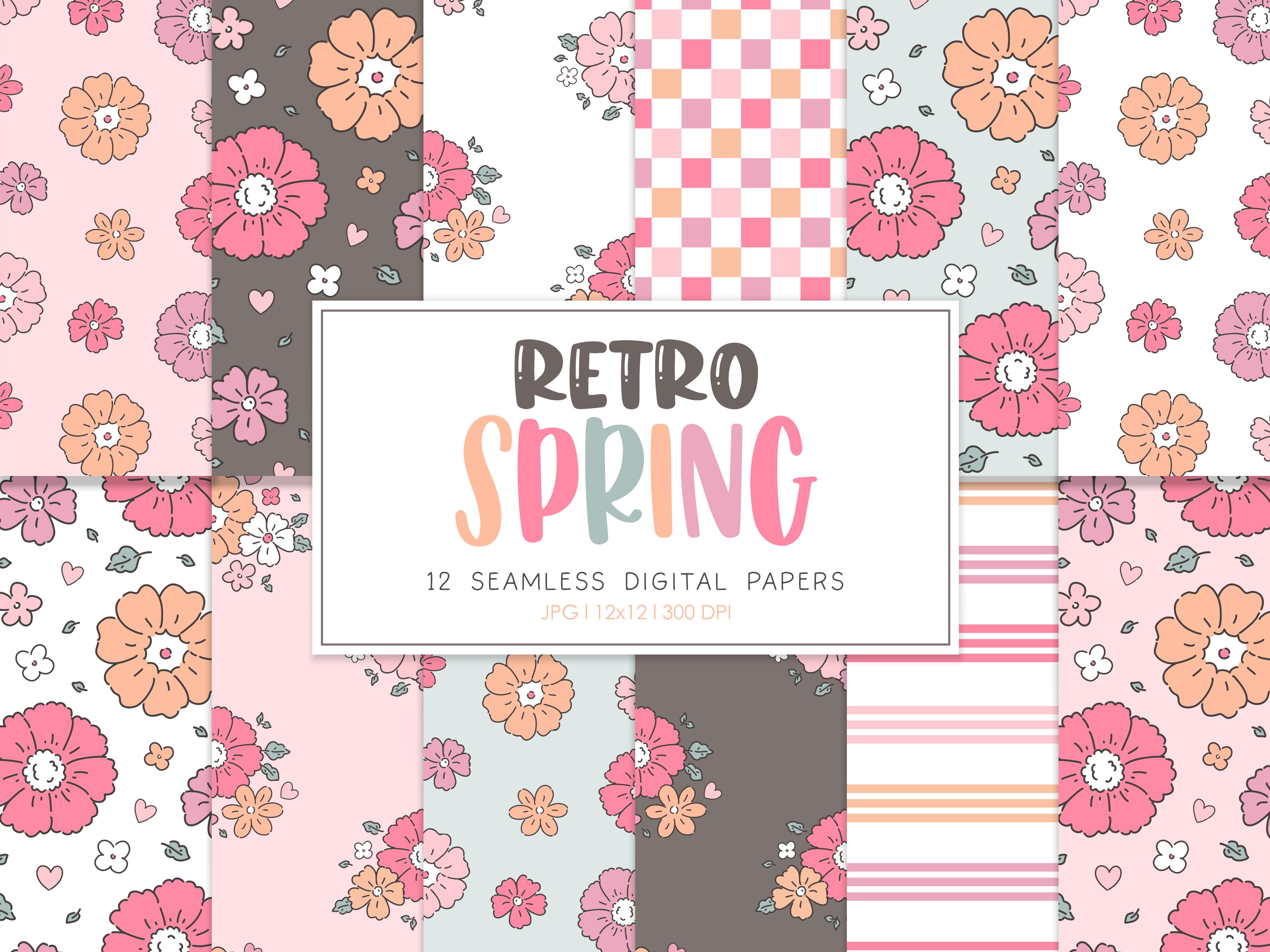 Digital Paper RETRO SPRING Graphic by Sweet Shop Design · Creative Fabrica