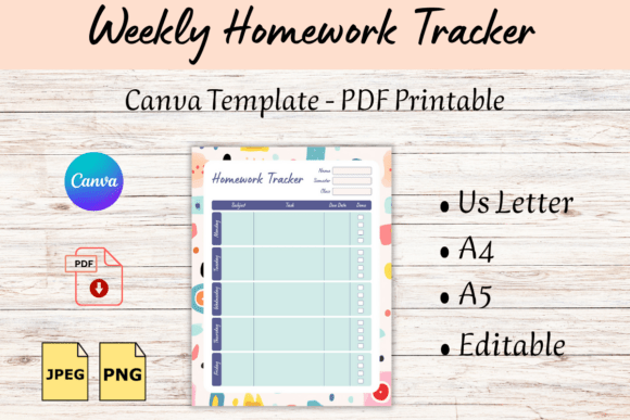 Editable Weekly Homework Tracker