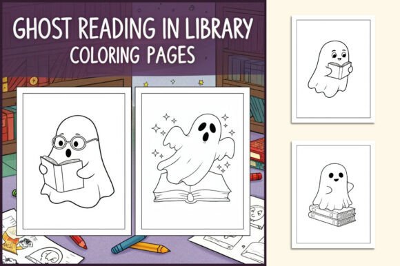Ghost Reading in Library Coloring Pages