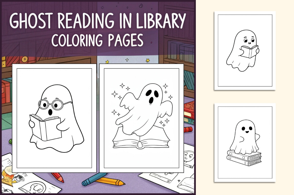 Ghost Reading in Library Coloring Pages