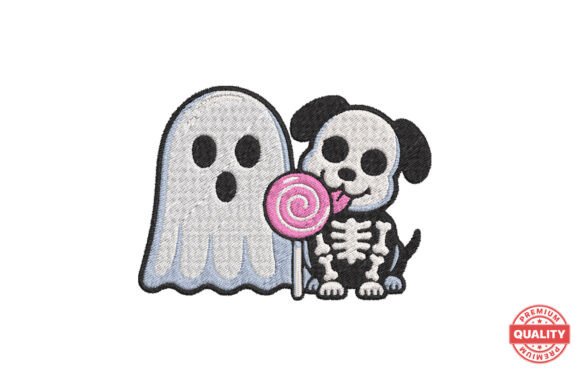 ghost and skeleton dog with lollipop halloween SVG for pet boutique bandanas and seasonal crafts