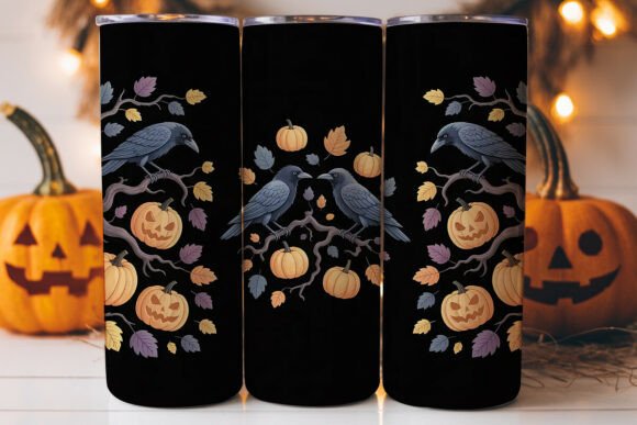 Halloween Crows & Pumpkins 20oz Tumbler Graphic Tumbler Wraps By DeanBrose