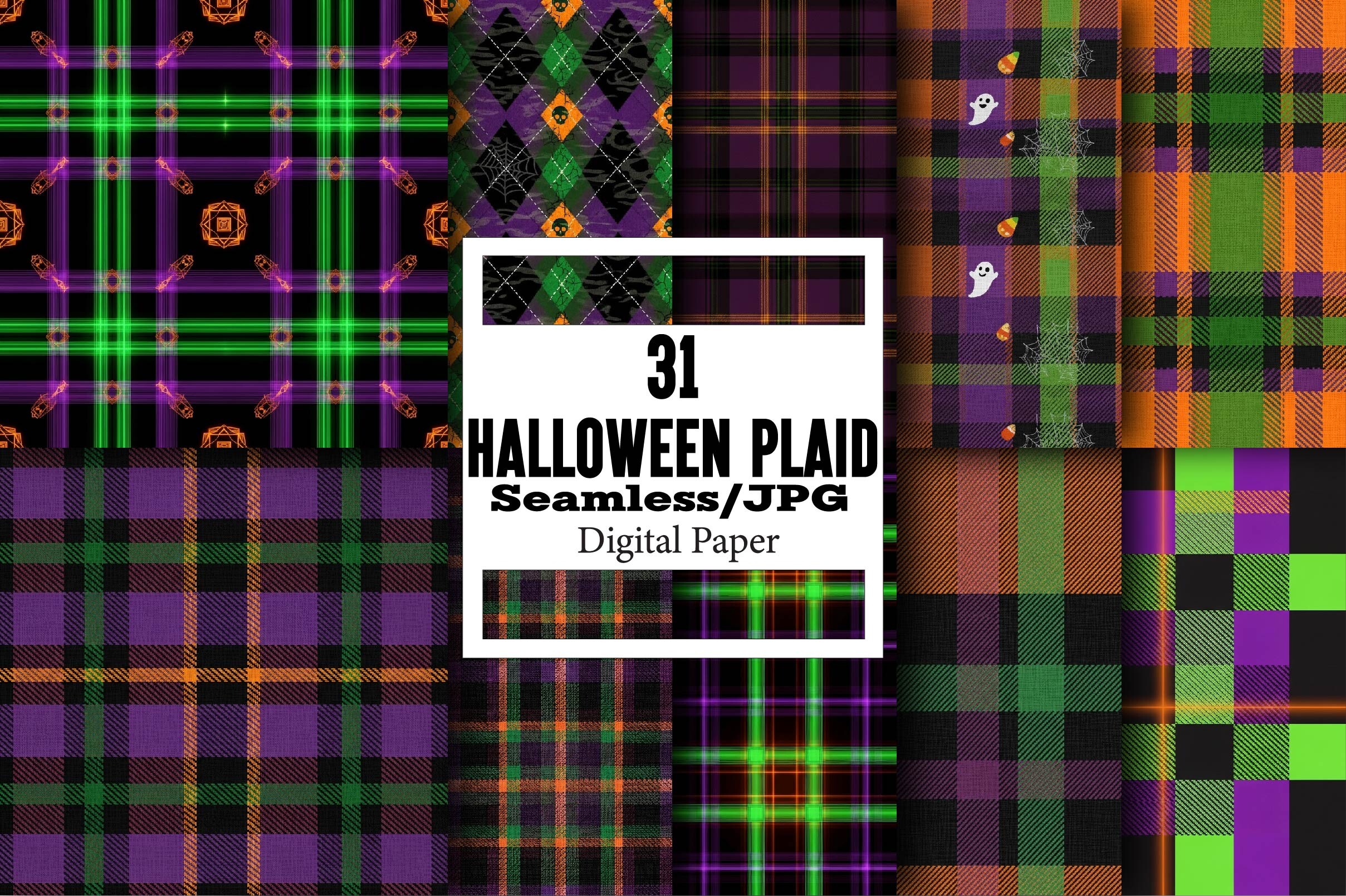 Halloween Plaid Digital Papers Graphic by Vintage · Creative Fabrica