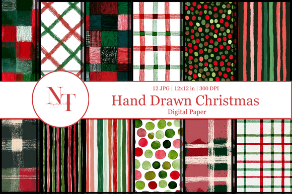 ็Hand Drawn Christmas Digital Paper