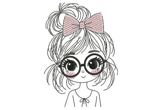 Minimal Line Art Cute Girl with Bow