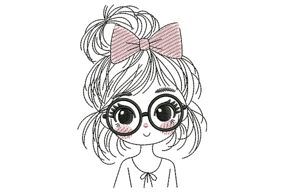 Minimal Line Art Cute Girl with Bow