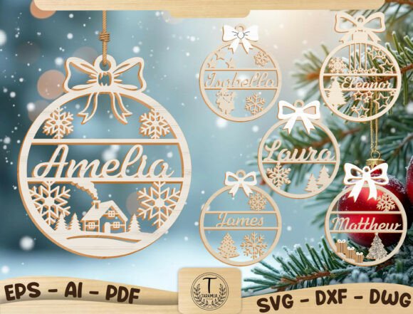 Personalized Christmas Ornament SVG (Design 1) laser cut file