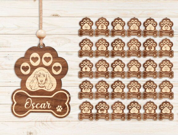 Personalized dog breed paw laser cut SVG with name placeholder
