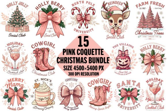Pink Coquette Christmas Clipart Bundle