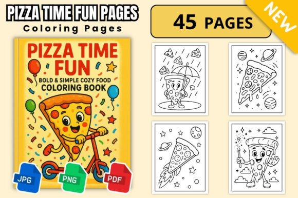 Pizza Time Fun Coloring Pages Set