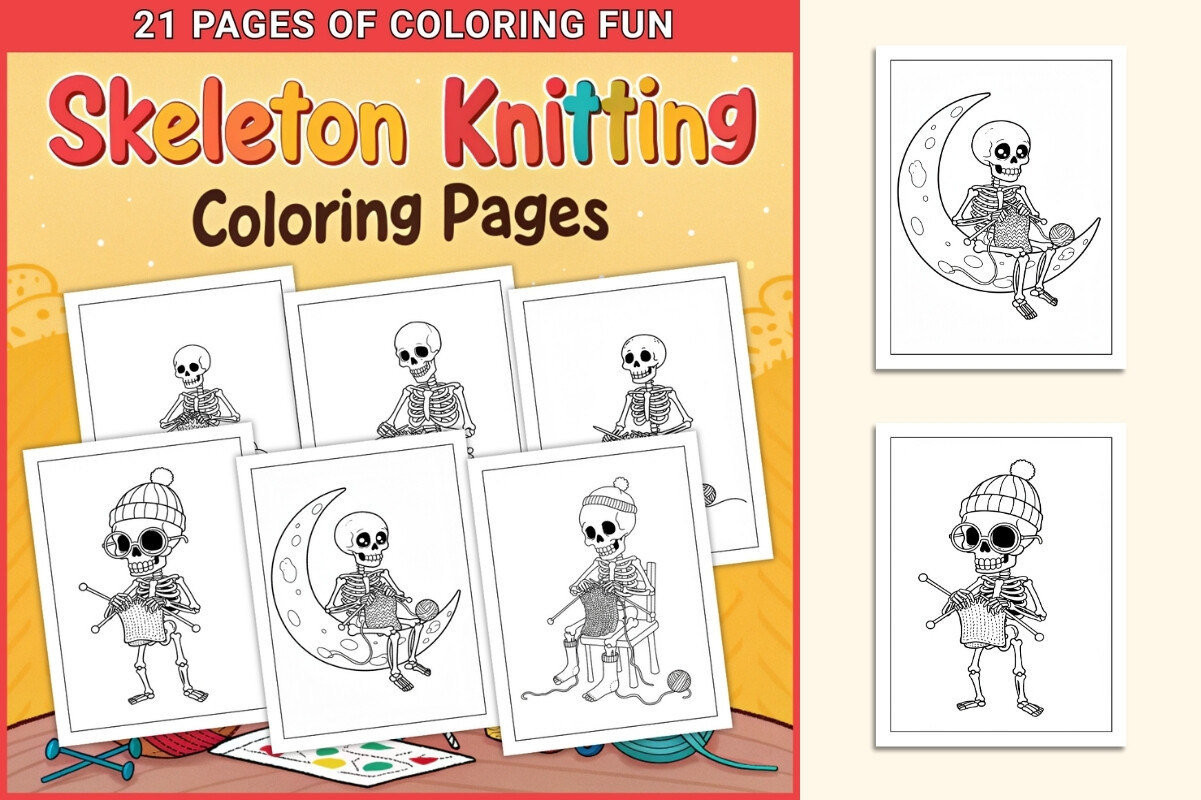 Skeleton Knitting Coloring Pages