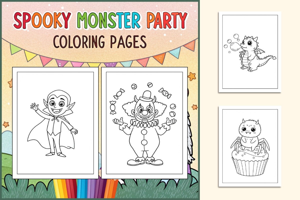 Spooky Monster Party Coloring Pages