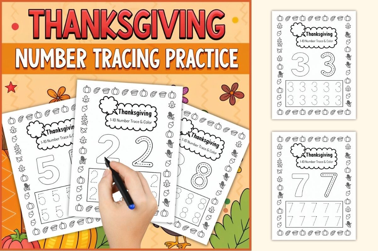 Thanksgiving Number Tracing 1-10 for Kid