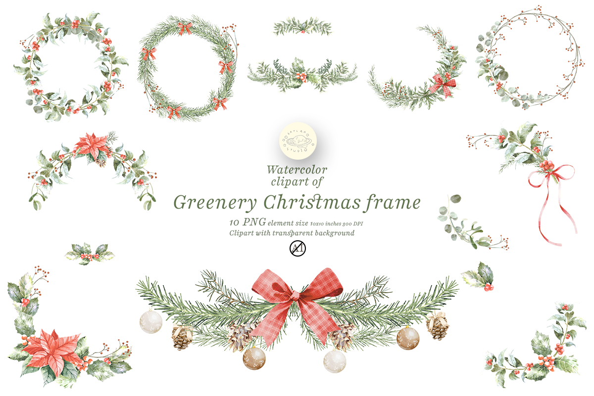 Watercolor Greenery Christmas Frame