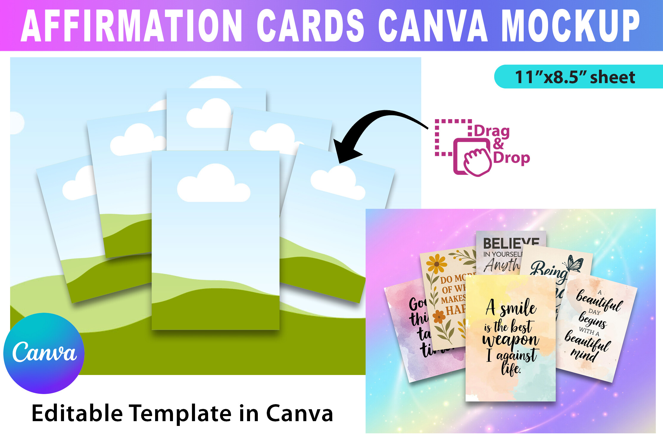 Affirmation Cards Canva Mockup