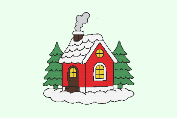 Cozy Snowy Cabin Cross Stitch Pattern