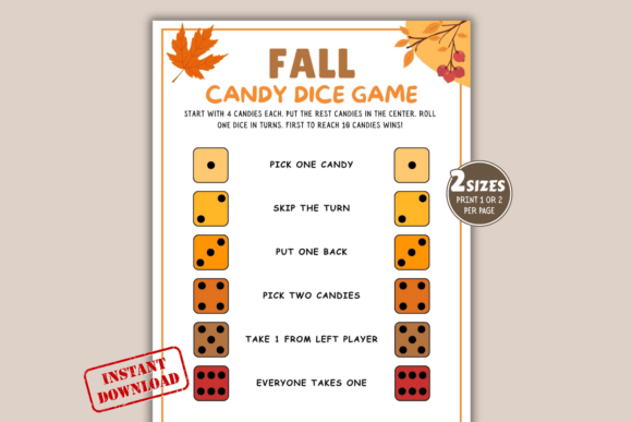 Fall & Autumn Pass the Candy Dice Game