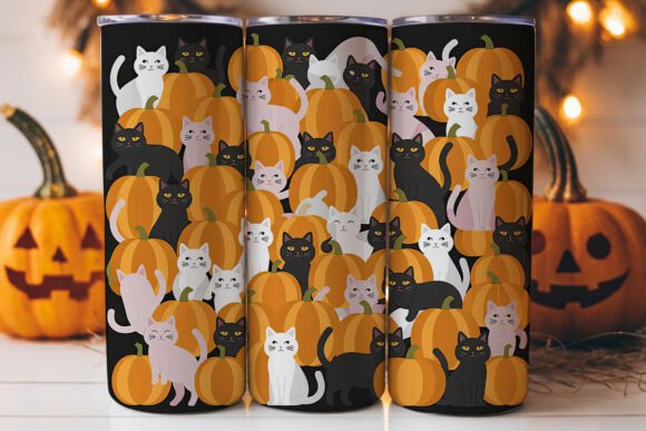 Kawaii Halloween Cats 20oz Tumbler Wrap Graphic Tumbler Wraps By DeanBrose
